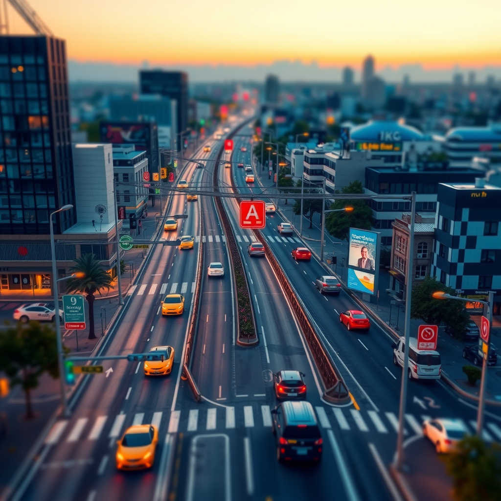 Illustration of a smart city infrastructure with traffic management systems, surveillance cameras, environmental sensors, and smart streetlights all connected to local edge computing nodes for real-time processing and decision-making